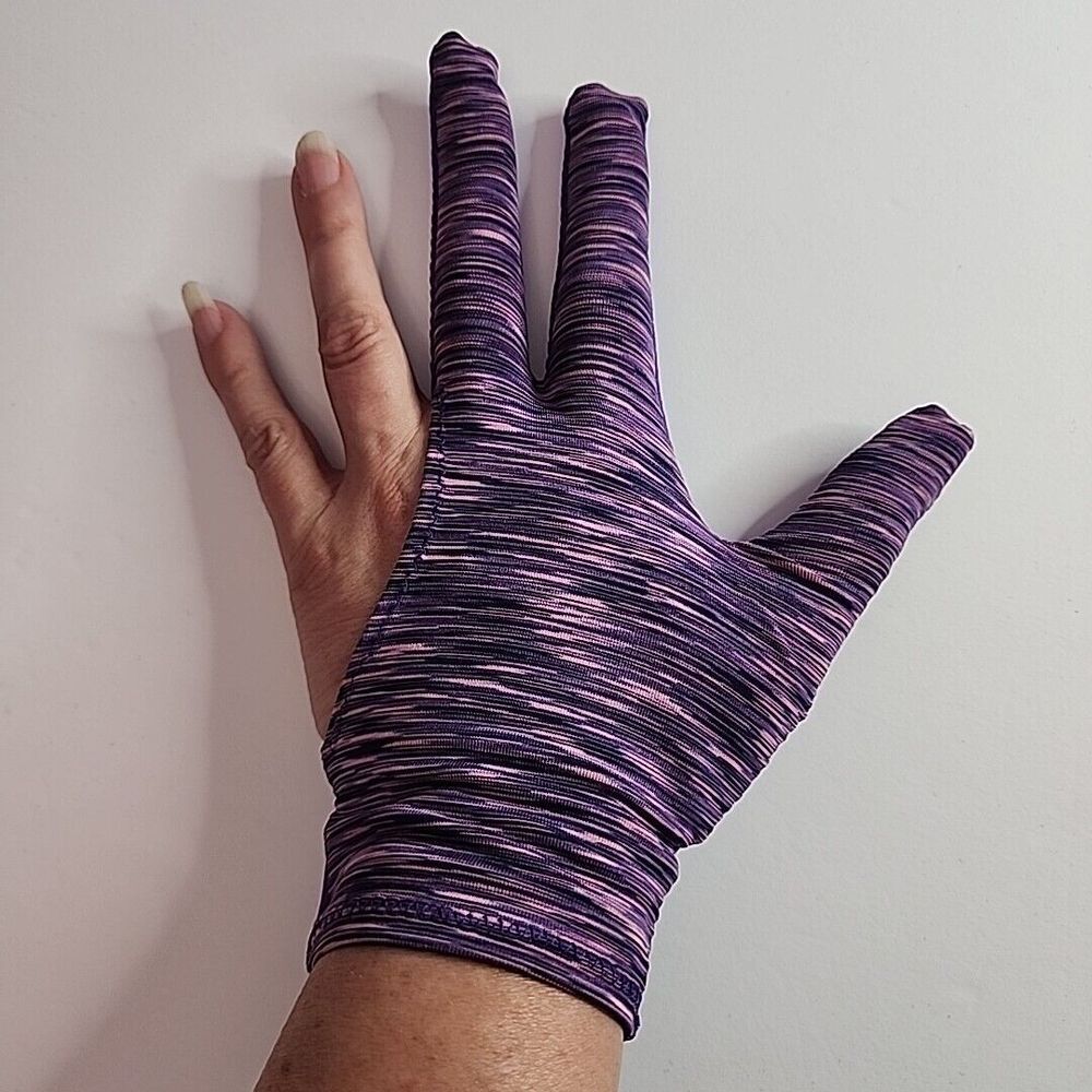 3 Finger Pool Billiards‎ Glove Left Hand Size Medium Purple Light Pink Stripe